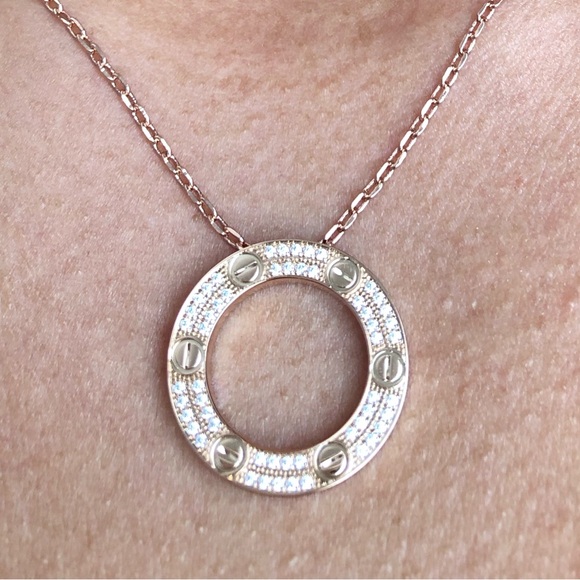 Screw Pavé Rose Gold Pendant Necklace - Picture 10 of 10